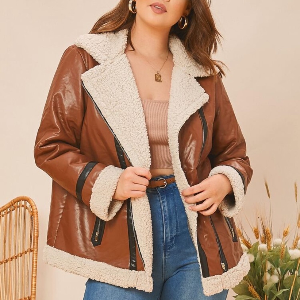 Whomen Jackets plus  Faux Shearling Trim